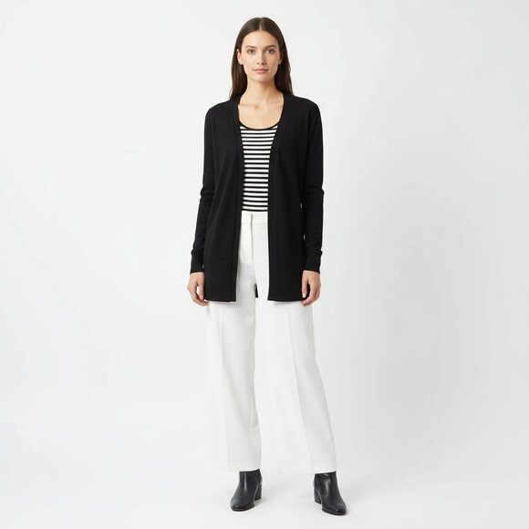 St John Black Open Front Knit Long Sleeve Cardigan Sweater L - Picture 8 of 8